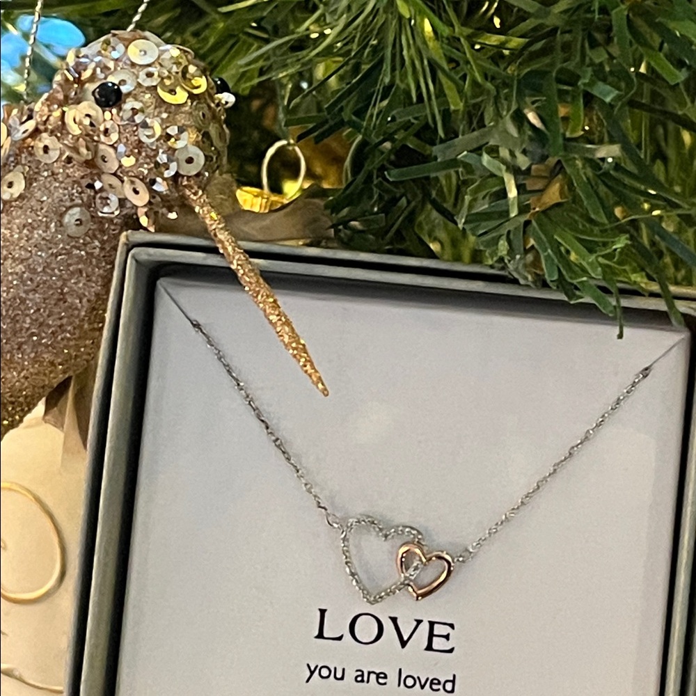 14K Diamond Sterling Silver Love 💕 Hearts Necklace NWT - Picture 8 of 10